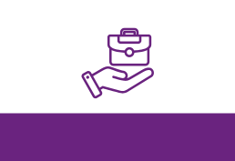 Icon of a hand holding up a briefcase representing employment.