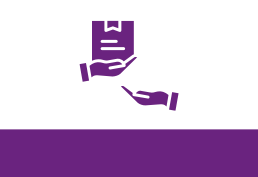 An icon of a hand giving a box to another hand representing home delivery