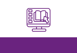 Icon of computer with a book on the screen